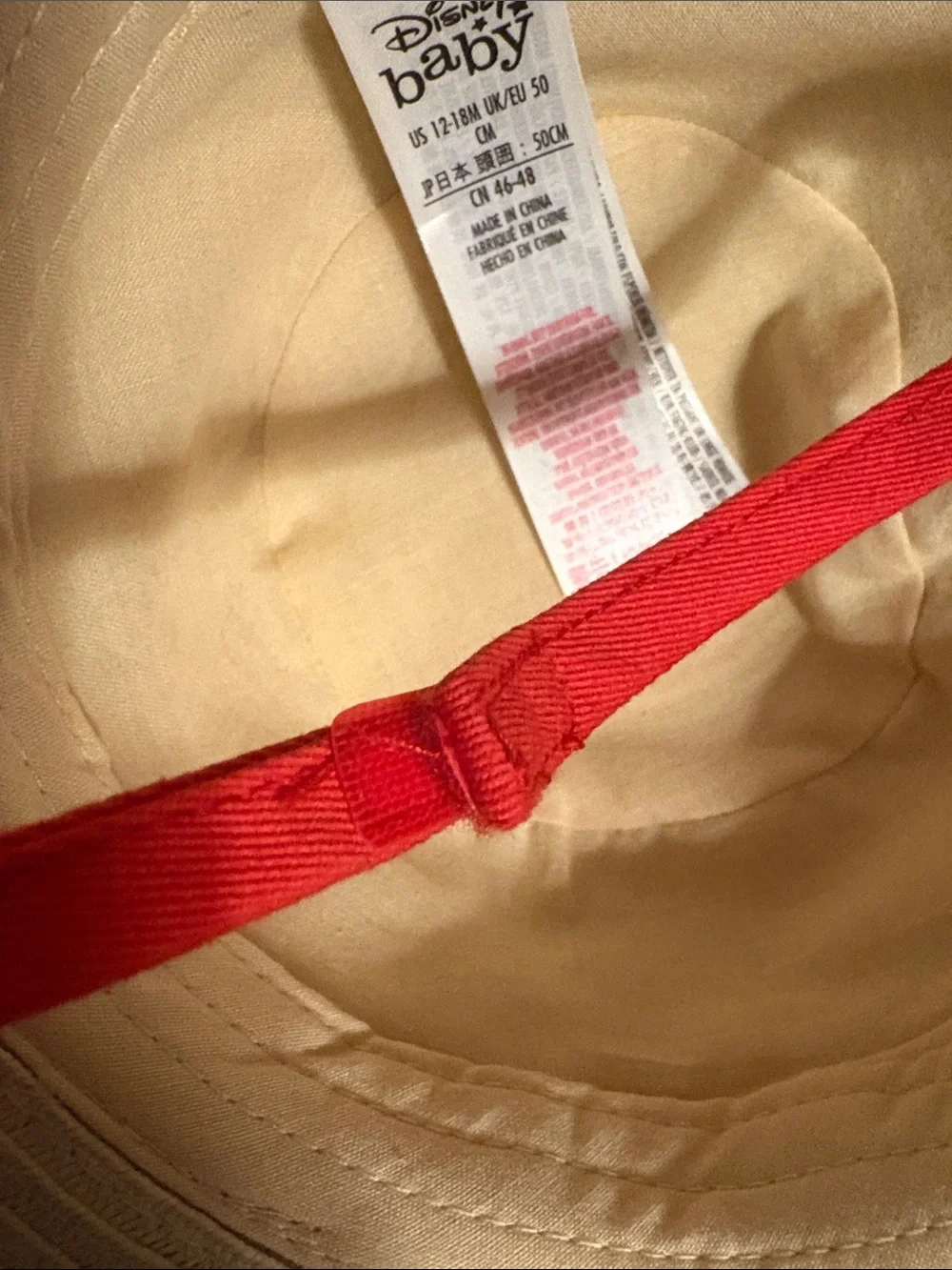 Disney Tan Sun Hat with Minnie Mouse, Blue Ears and Red Bow Velcro chin strap